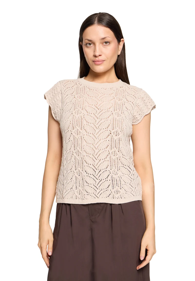 Feinstrickpullover mit Ajourmuster und Flügelärmeln