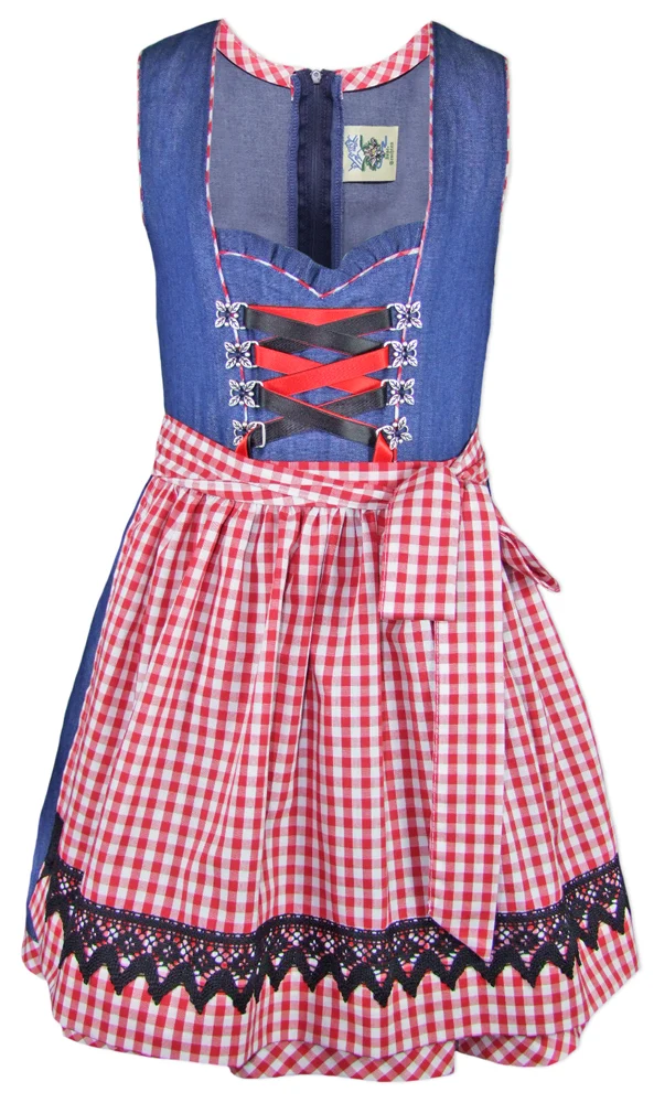 Isar-Trachten Jugend Dirndl "Laura" Jeanslook 44937 | Blau Rot