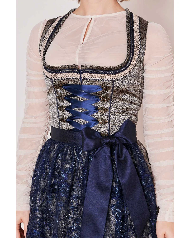 Krüger MADL Dirndl "Isi" mit Spitzenschürze 415367 | Blau 60cm