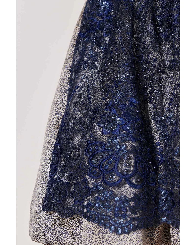 Krüger MADL Dirndl "Isi" mit Spitzenschürze 415367 | Blau 60cm
