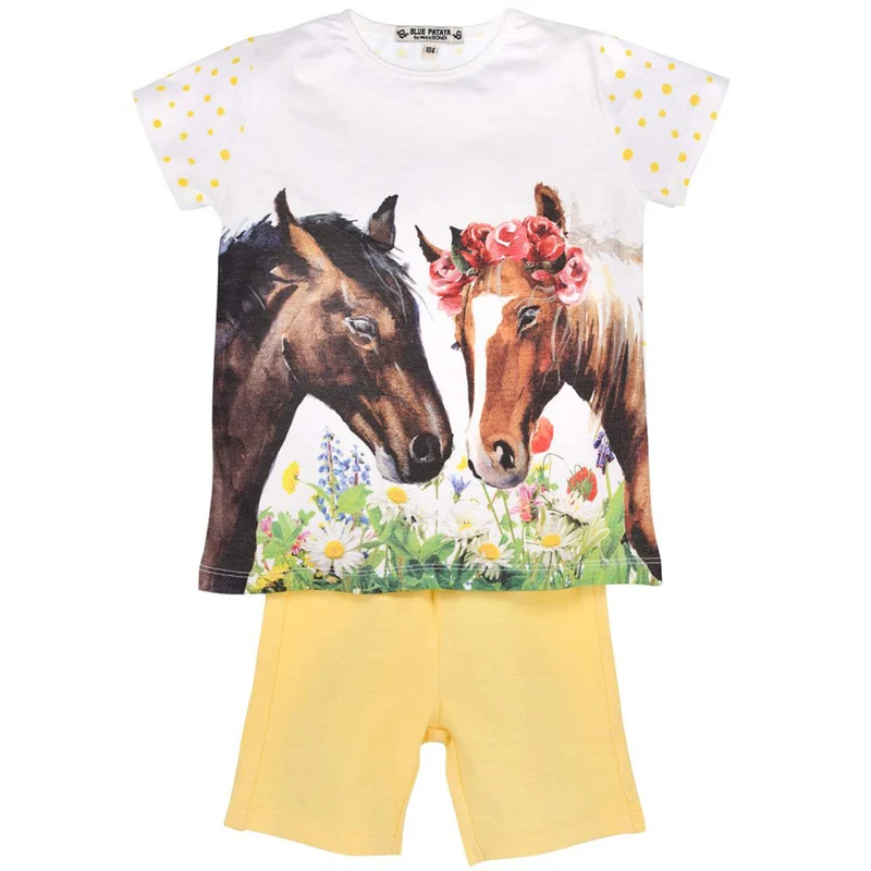 BONDI Shorty "Friends" mit Pferde Print 36209 - Weiß / Gelb | Mädchen Schlafanzug