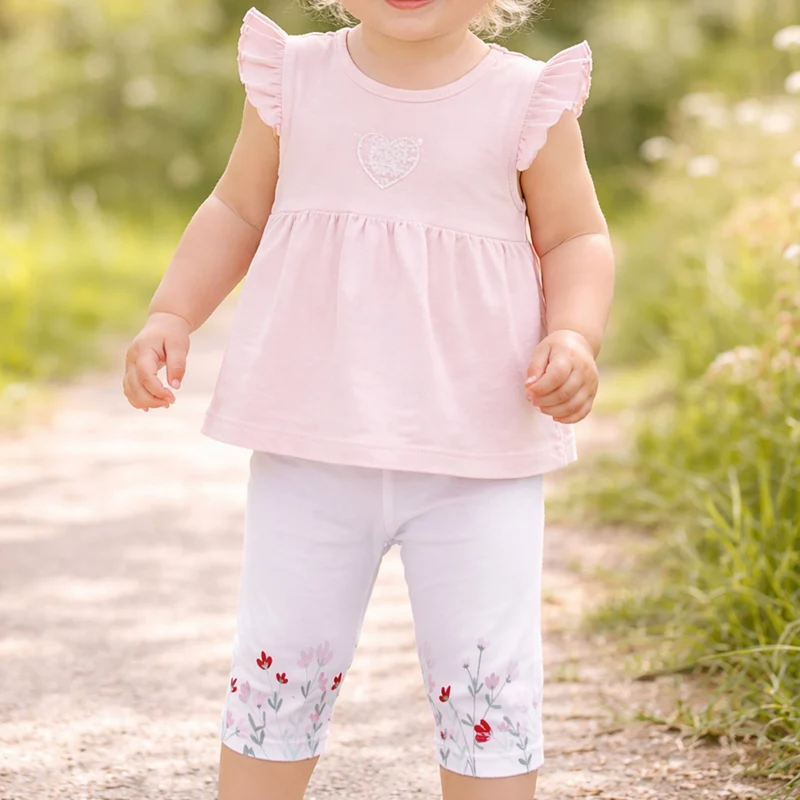 BONDI Baby Mädchen Capri Hose Leggings "Blumenwiese" 86857 | Weiß