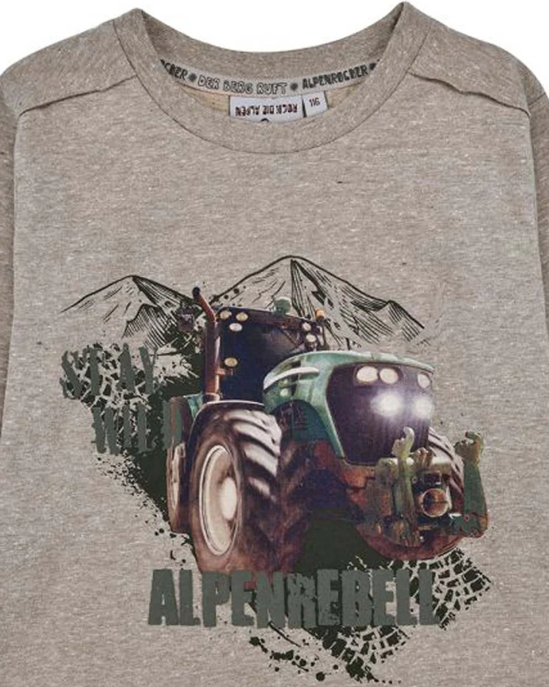 BONDI Jungen Langarmshirt "Traktor" 29990 | Brown-Melange