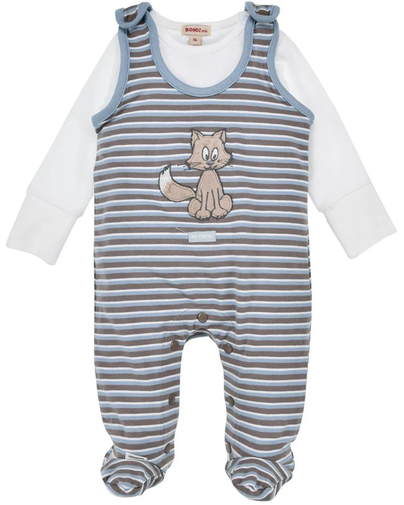 BONDI Baby Strampler Strampelanzug "My Friend" 94016 | Stripe Schoko Blue