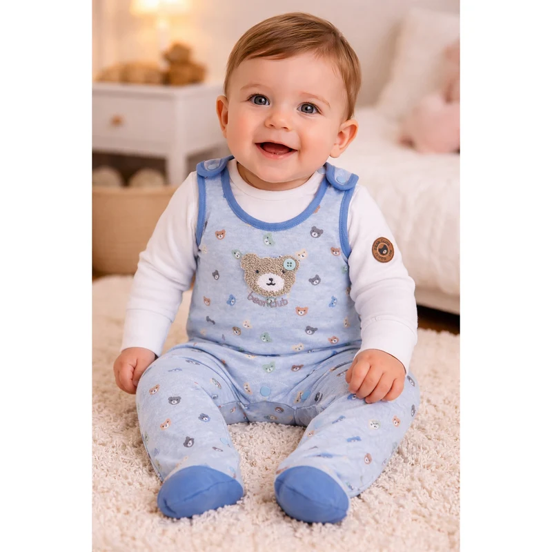 BONDI Baby Strampler Strampelanzug "Bear Club" 94033 | Blue Melange