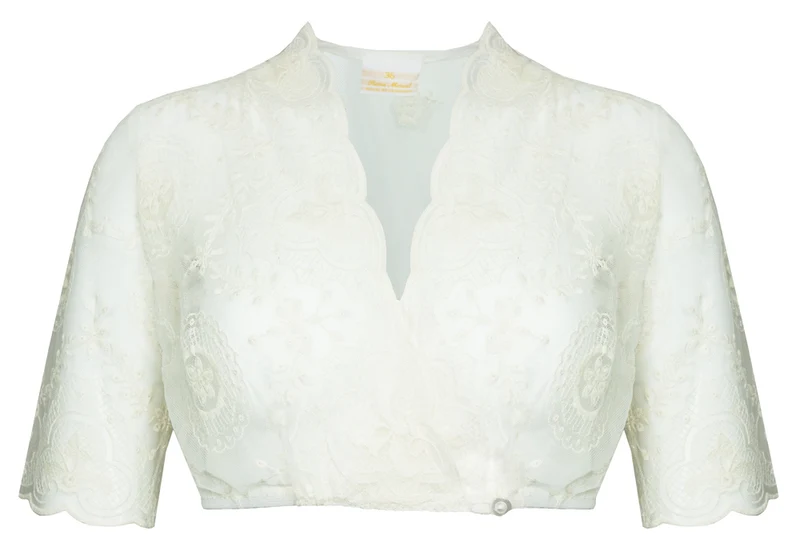 Pierre Marcel Transparente Damen Dirndlbluse Marie mit Spitze und V-Ausschnitt - Creme