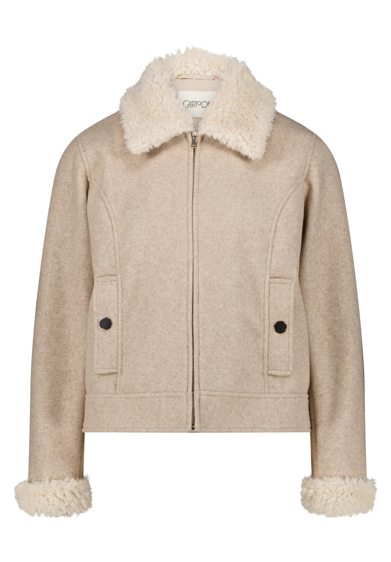 Casual-Jacke mit Kunstfellkapuze