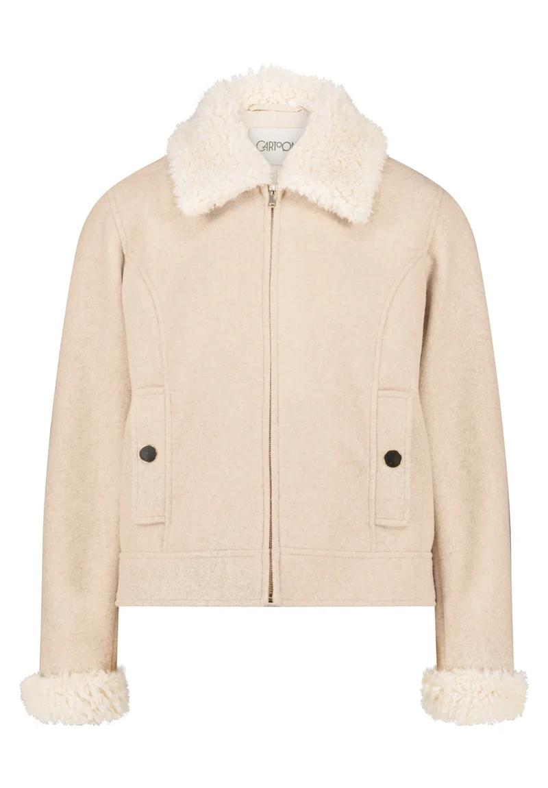 Casual-Jacke mit Kunstfellkapuze