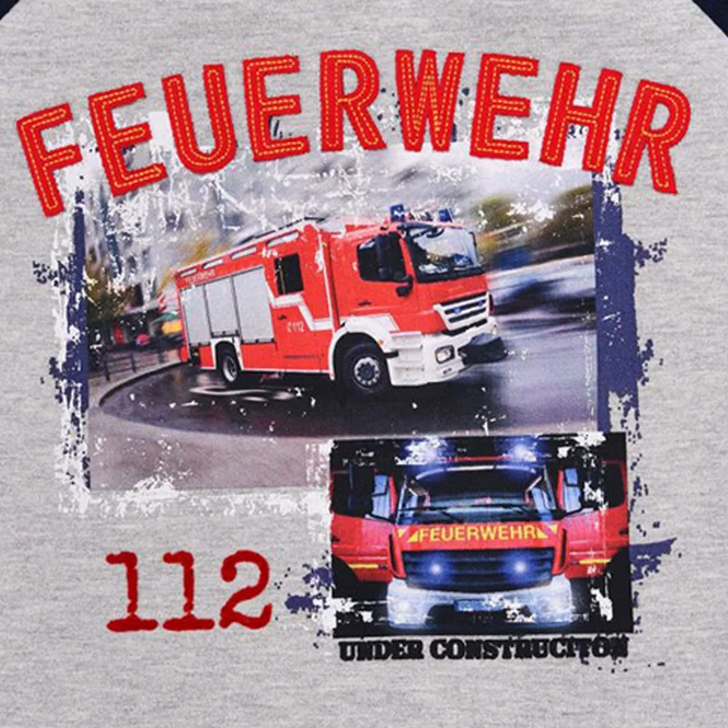 BONDI Jungen Kurzarm T-Shirt "Feuerwehr" 33148 | Grau Melange