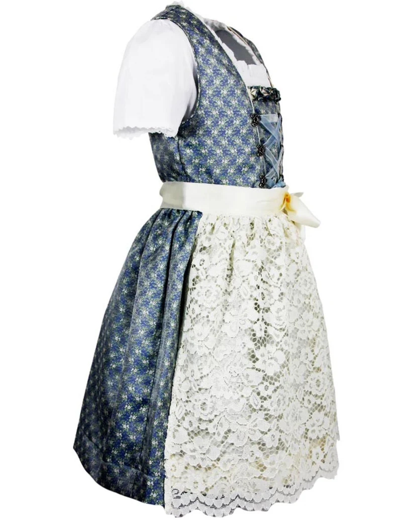 Isar-Trachten Kinder Dirndl "Sarah" 3-tlg. mit Bluse Spitzenschürze 63202 | Blau Creme