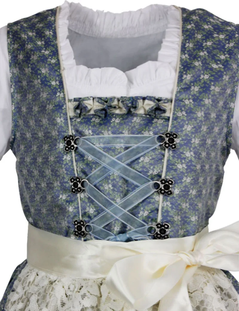 Isar-Trachten Kinder Dirndl "Sarah" 3-tlg. mit Bluse Spitzenschürze 63202 | Blau Creme