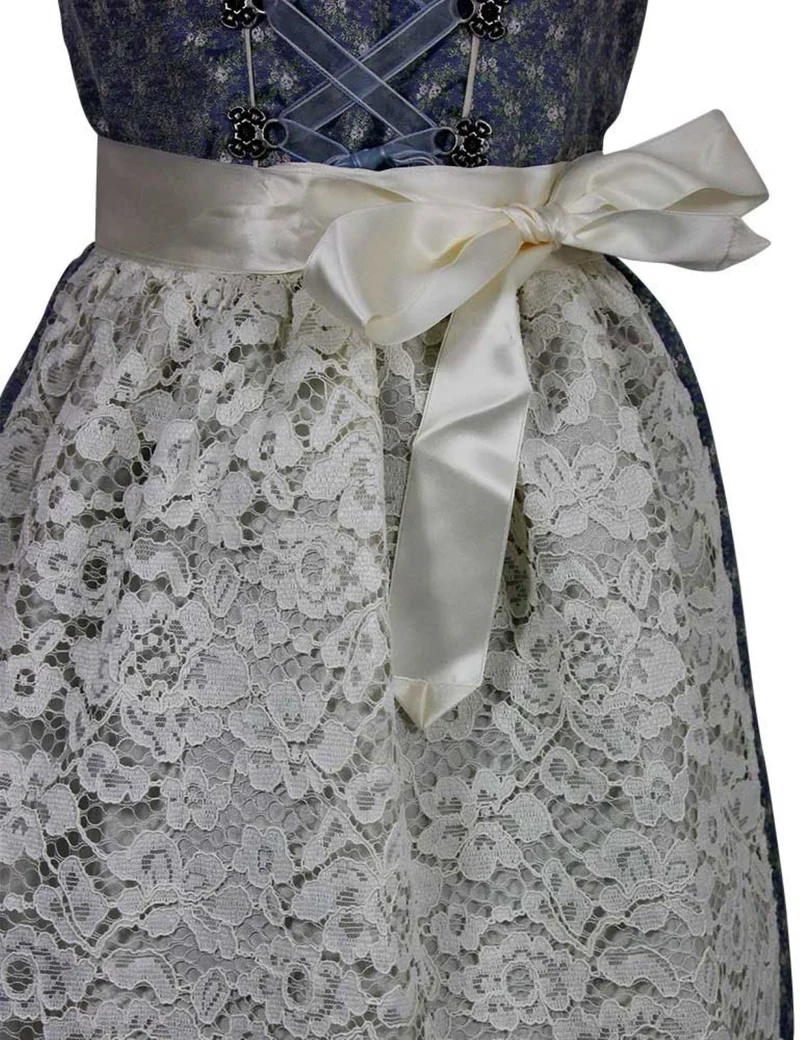 Isar-Trachten Kinder Dirndl "Sarah" 3-tlg. mit Bluse Spitzenschürze 63202 | Blau Creme