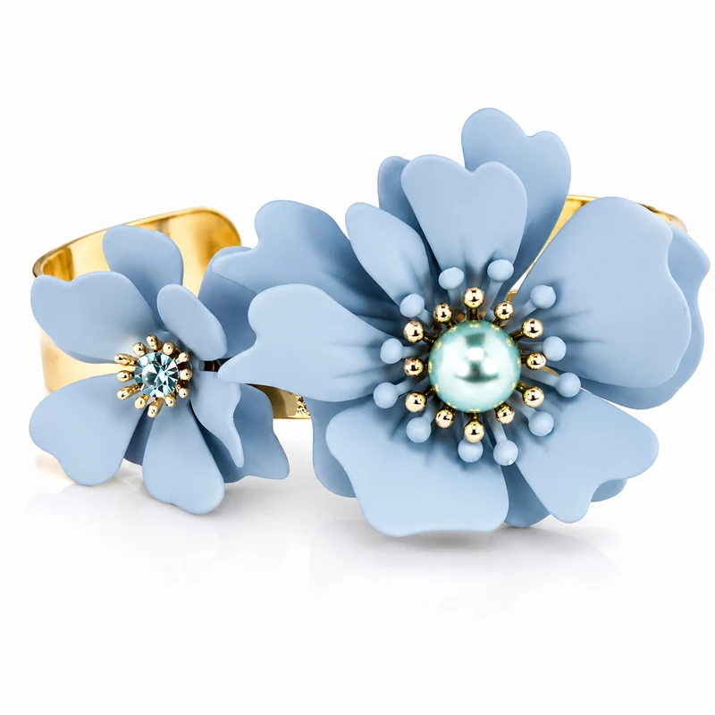 LUISIA® Armreif Armspange "Nelia" mit Blumen - 16 Karat vergoldet | Hellblau