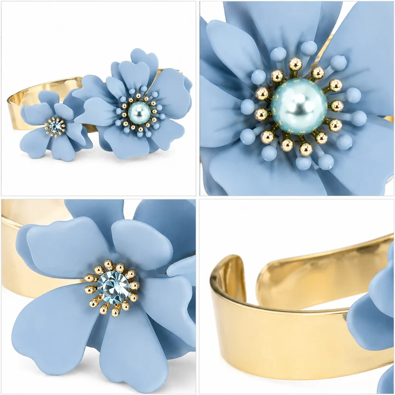LUISIA® Armreif Armspange "Nelia" mit Blumen - 16 Karat vergoldet | Hellblau