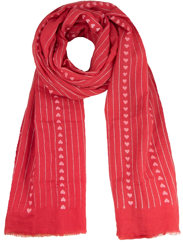 Halstuch Schal Unifarben mit Herzen und Glitzer Streifen 185 x 70 cm | Rot