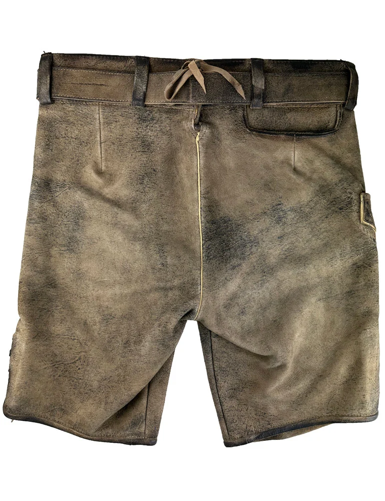 MADDOX Kurze Herren Lederhose "Riessersee" mit Gürtel | Antik Bernstein