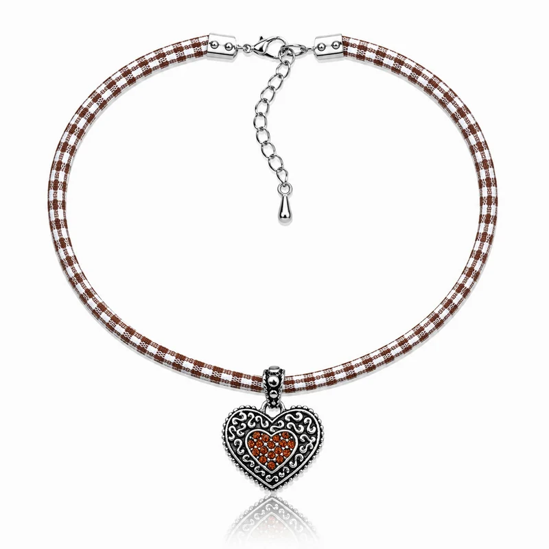 LUISIA® Kinder Halskette "Kariert mit Herz" mit Kristallen von Swarovski® | Braun
