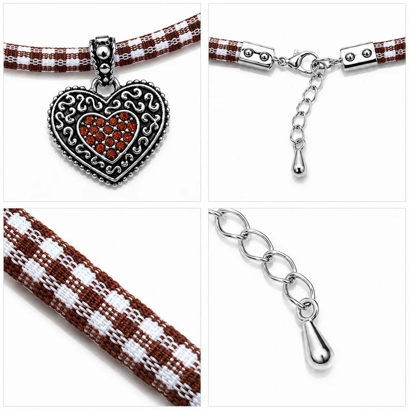 LUISIA® Kinder Halskette "Kariert mit Herz" mit Kristallen von Swarovski® | Braun