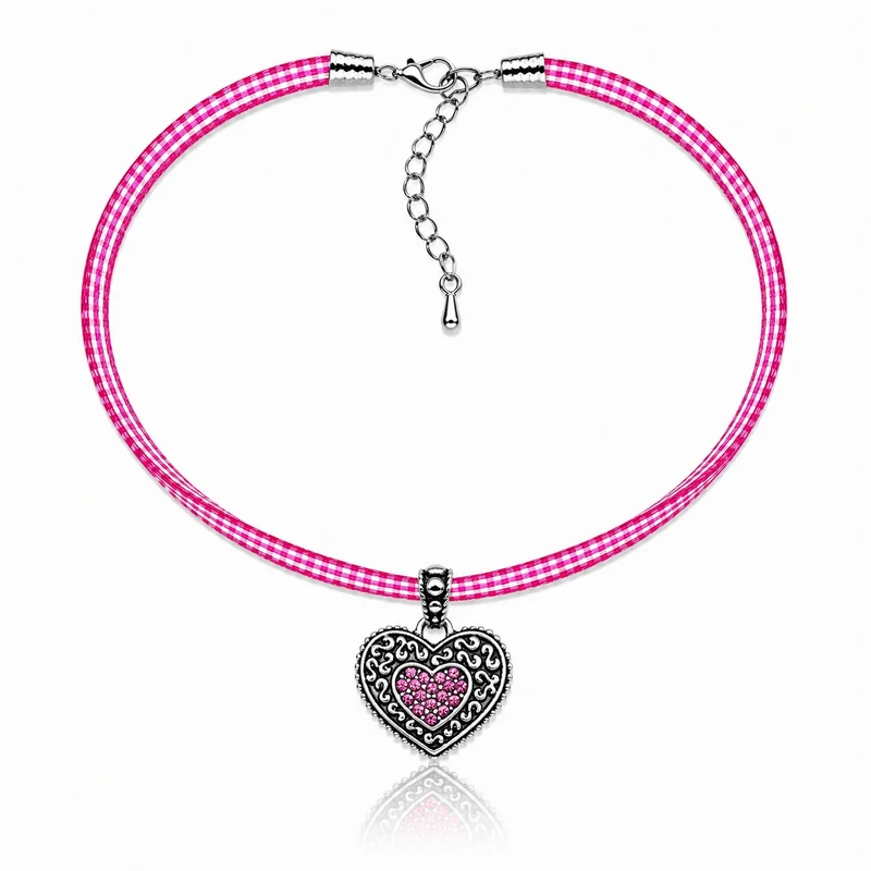 LUISIA® Kinder Halskette "Kariert mit Herz" mit Kristallen von Swarovski® | Pink