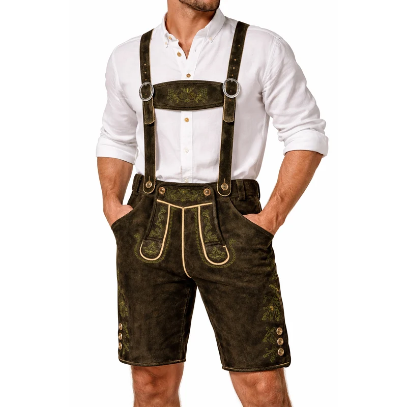 SCHWEIGERT´s Kurze Hirsch Lederhose Hector mit Träger - Moor Dunkelbraun | Exklusiv von MADDOX