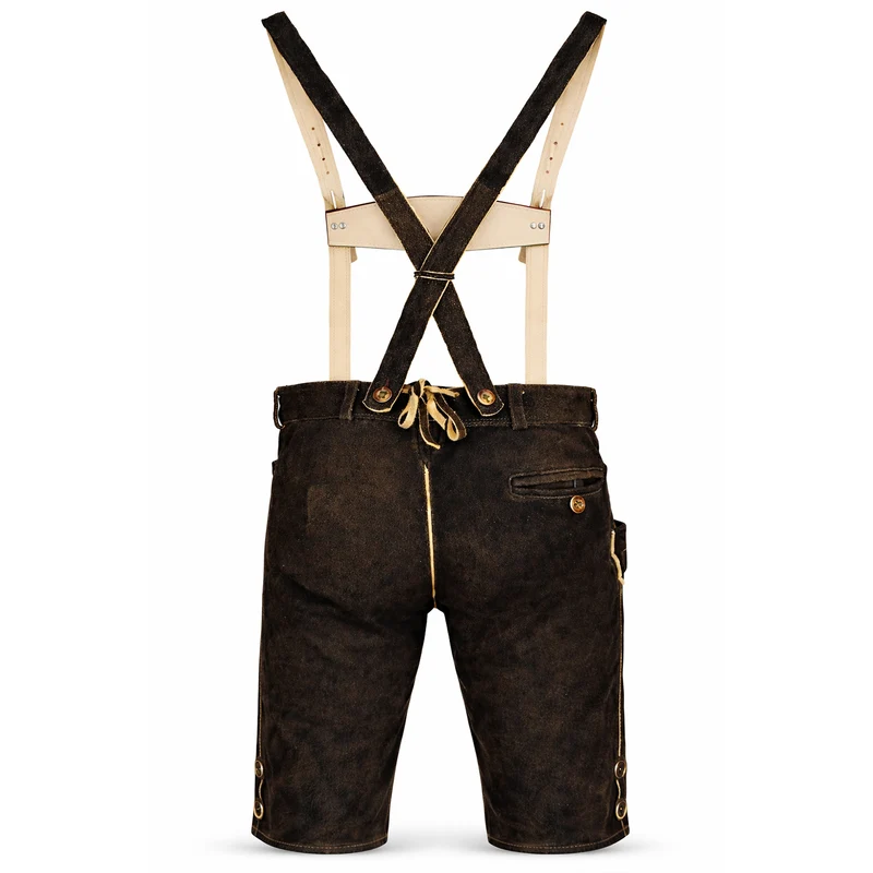 SCHWEIGERT´s Kurze Hirsch Lederhose Hector mit Träger - Moor Dunkelbraun | Exklusiv von MADDOX