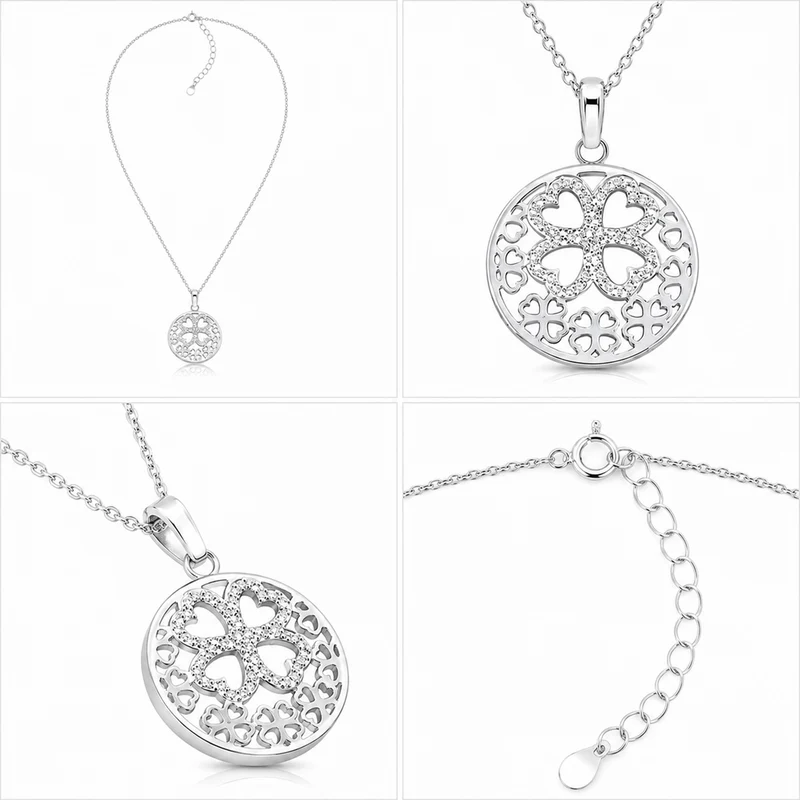 LUISIA® Halskette mit Strass Kleeblatt-Anhänger | Edelstahl 50cm Länge