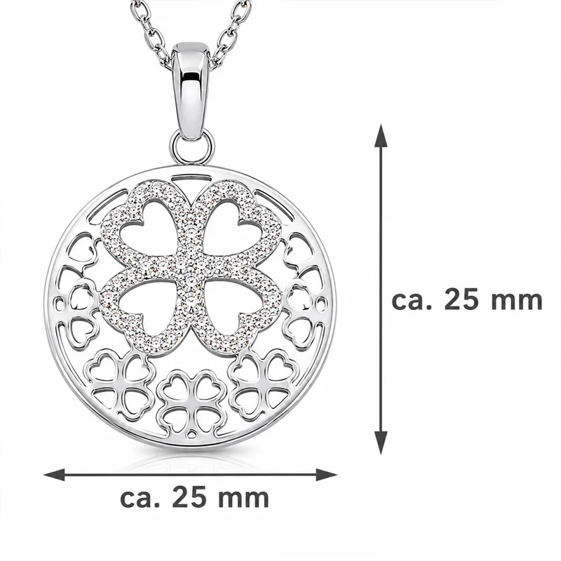 LUISIA® Halskette mit Strass Kleeblatt-Anhänger | Edelstahl 50cm Länge