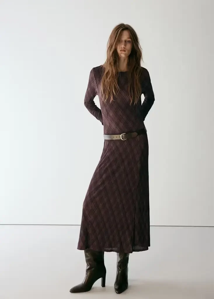 POMEL Langärmeliges Kleid mit Karomuster
