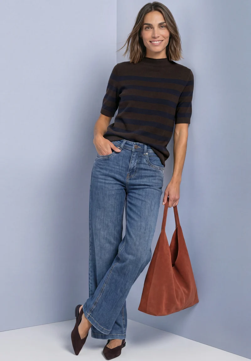 Kurzarm Pullover mit Streifenmuster