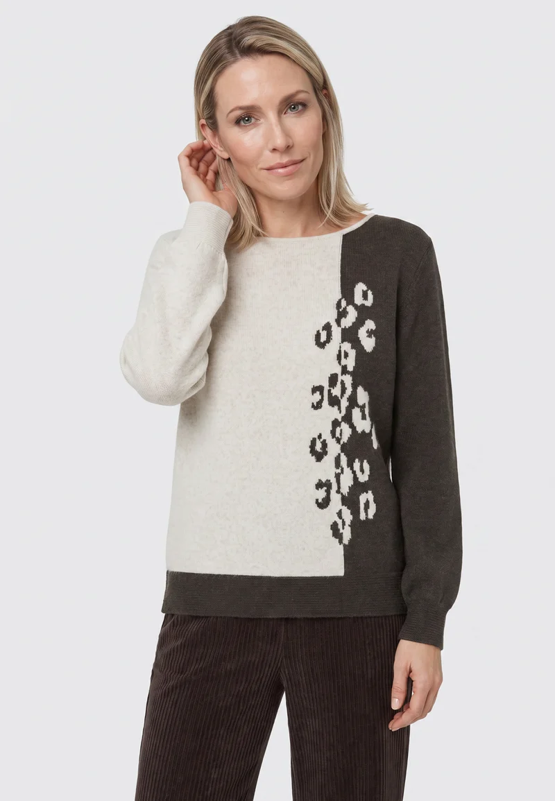 Strickpullover mit Panneaux-Dessin und U-Boot-Ausschnitt