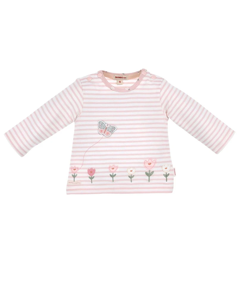 BONDI Baby Mädchen Langarmshirt "Blumenbordüre" 93942 | Stripe Rose / Offwhite