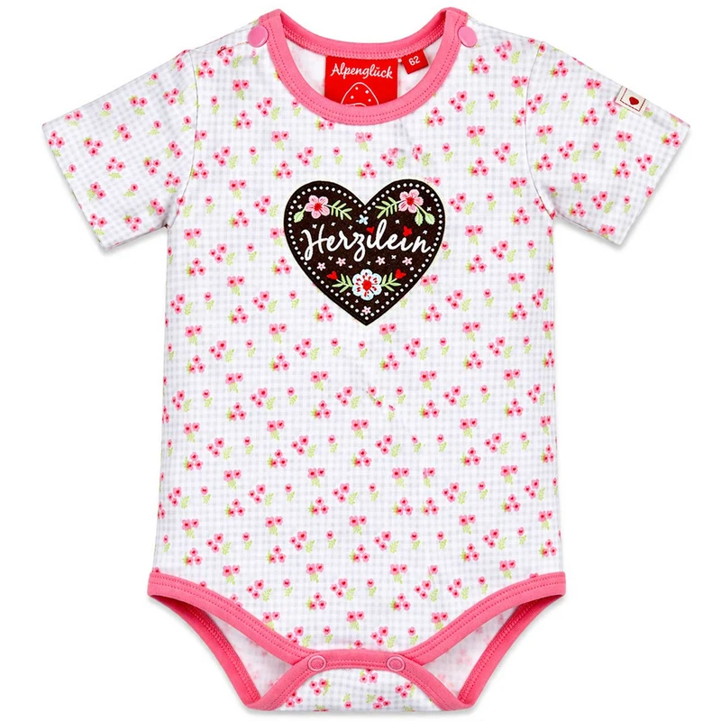 BONDI Baby Kurzarm Body "Herzilein" 86623 | Blumenalloverdruck