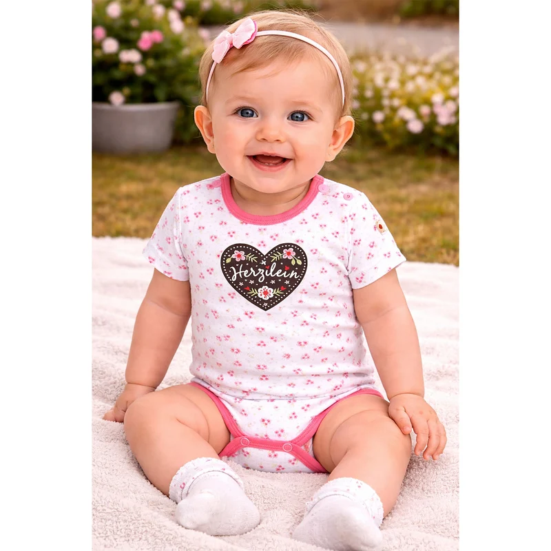 BONDI Baby Kurzarm Body "Herzilein" 86623 | Blumenalloverdruck