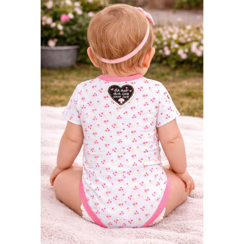 BONDI Baby Kurzarm Body "Herzilein" 86623 | Blumenalloverdruck