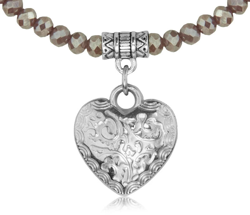 Glas Perlen Halskette mit Herz - Taupe