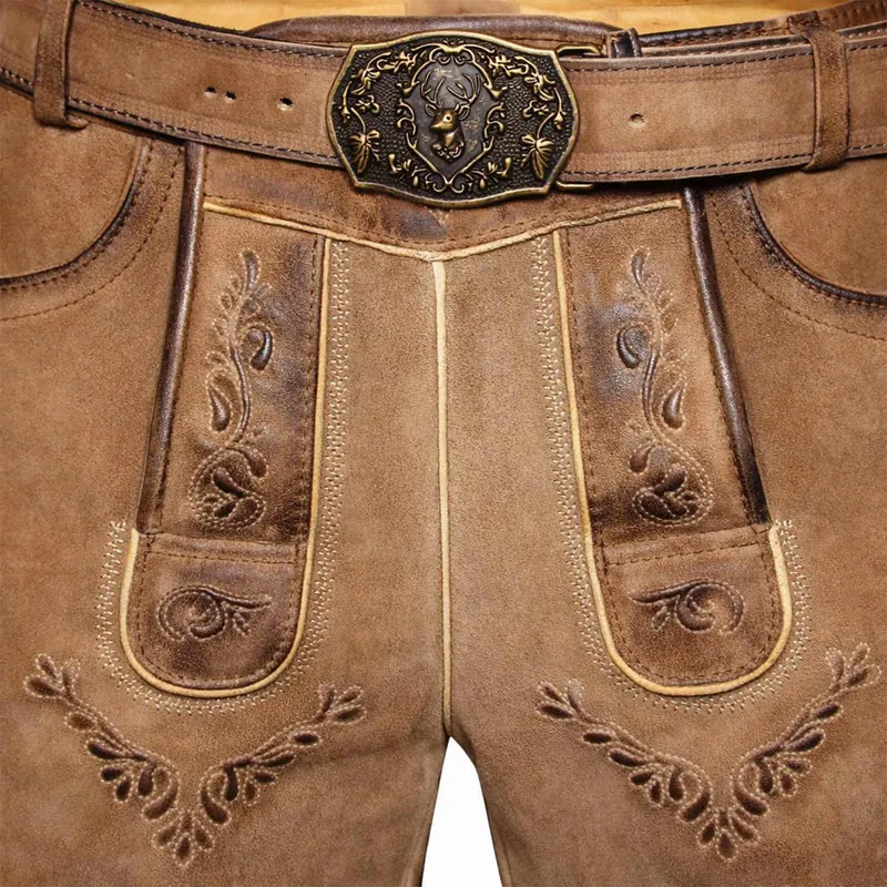 MADDOX Kurze Herren Lederhose "Hopfensee" mit Gürtel | Antik Creme
