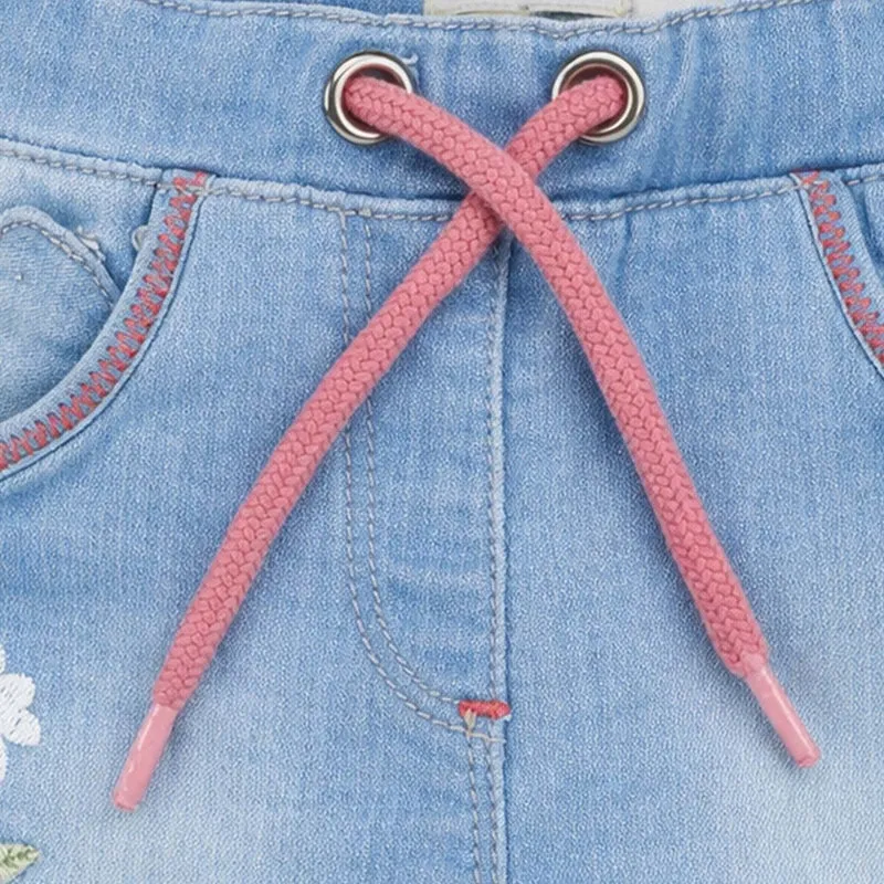 BONDI Baby Mädchen Jeans Bermuda "Flower" 86886 | Blue denim