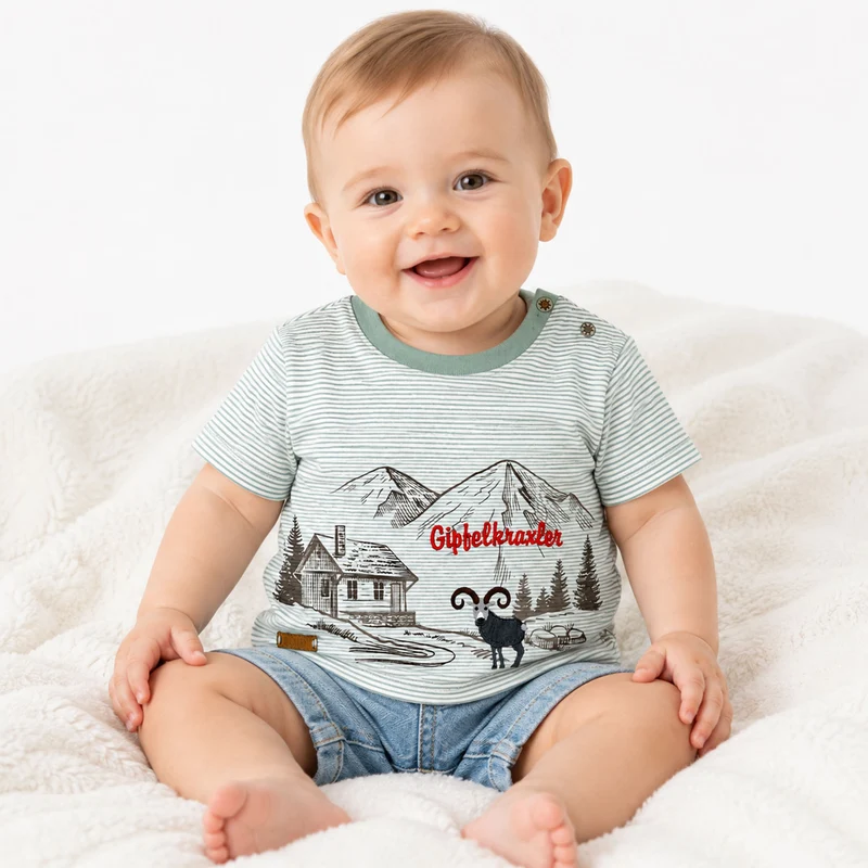 BONDI Jungen T-Shirt "Alpen" 91718 | Grün Weiß Gestreift
