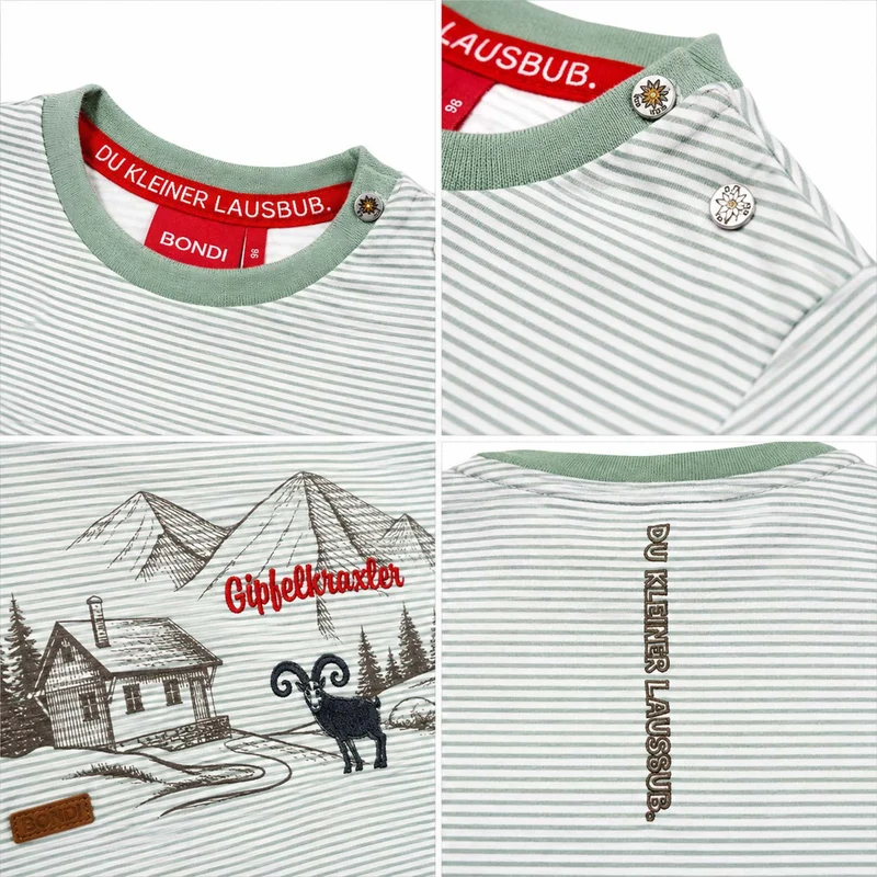BONDI Jungen T-Shirt "Alpen" 91718 | Grün Weiß Gestreift