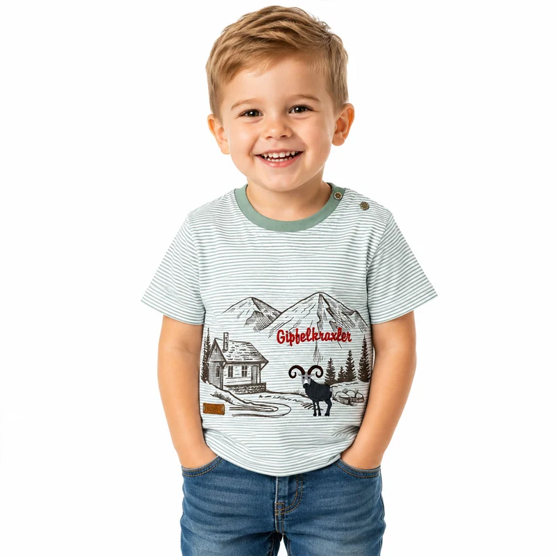 BONDI Jungen T-Shirt "Alpen" 91718 | Grün Weiß Gestreift