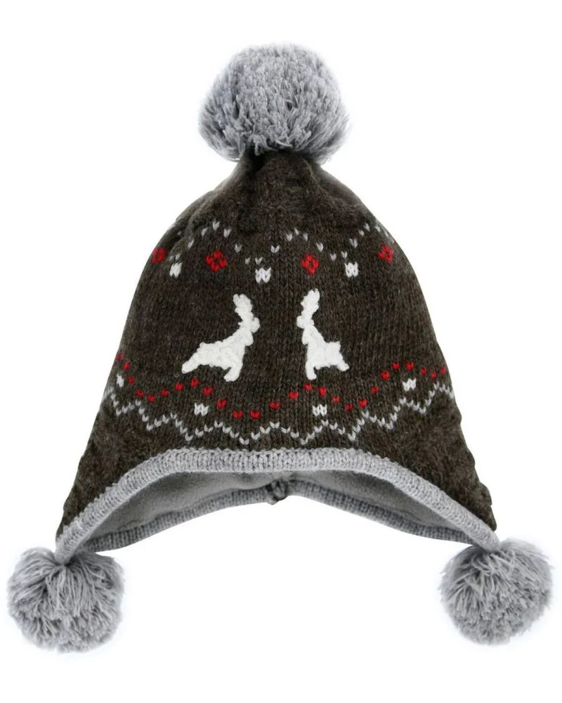 BONDI Jungen Baby Strickmütze "Gipfelkraxler" mit Bommeln 91334 - Braun