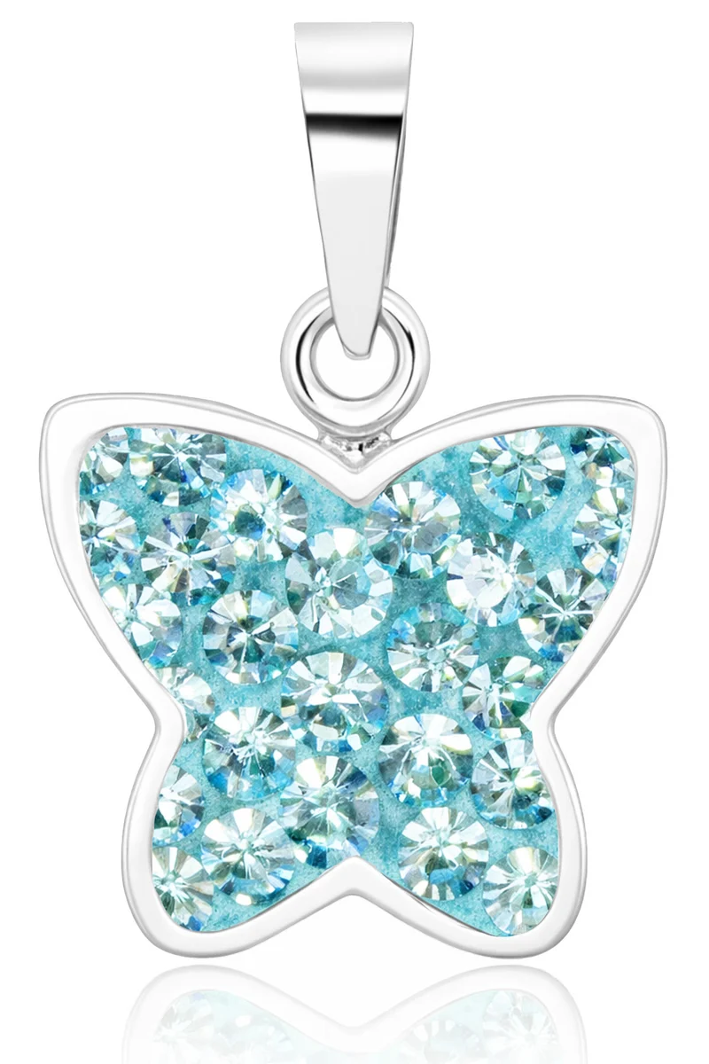 LUISIA® Kettenanhänger "Schmetterling" - Premium Kristalle - 925 Sterling Silber | Hellblau