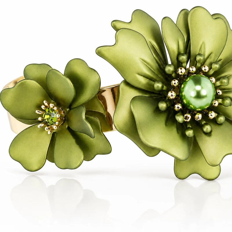 LUISIA® Armreif Armspange "Nelia" mit Blumen - 16 Karat vergoldet | Olivgrün