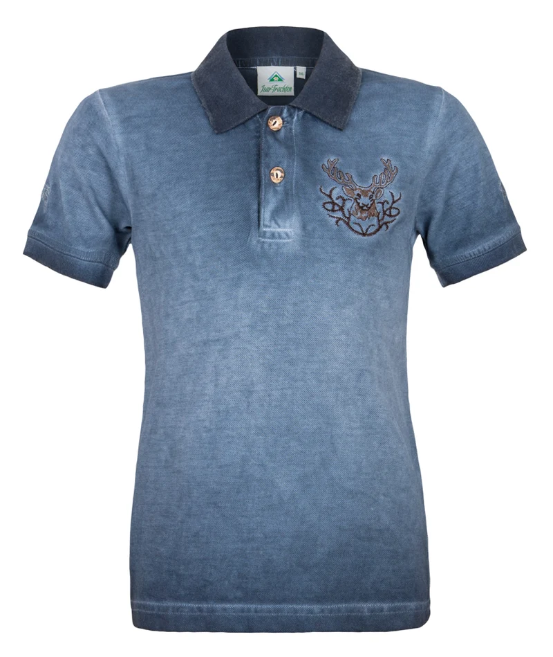 Isar-Trachten Kinder Poloshirt "Kilian" im Used Look | Jeansblau