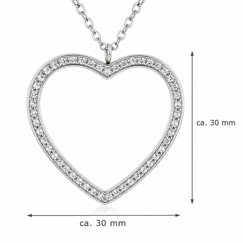 LUISIA® Halskette mit Strass Herz-Anhänger | Edelstahl 80cm Länge