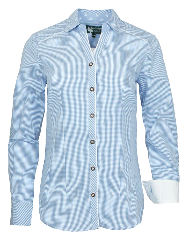 Maddox Damen Langarm Trachtenbluse Innsbruck - Hellblau Sky