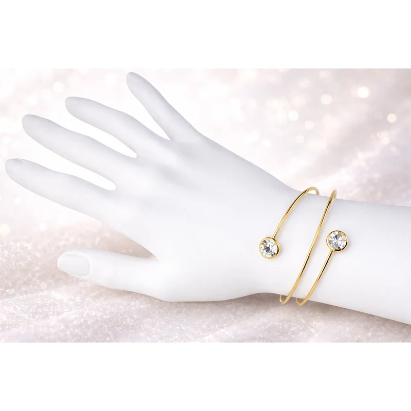 LUISIA® Spiral Armreif "Fjella" mit zwei Premium Kristallen - Silber / Royal Blue Delite