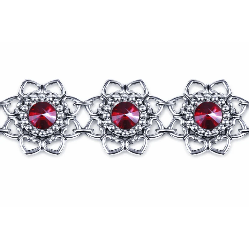 LUISIA® Armband "Leandra" mit Herzblüten und Premium Kristallen | Siam / Dunkelrot