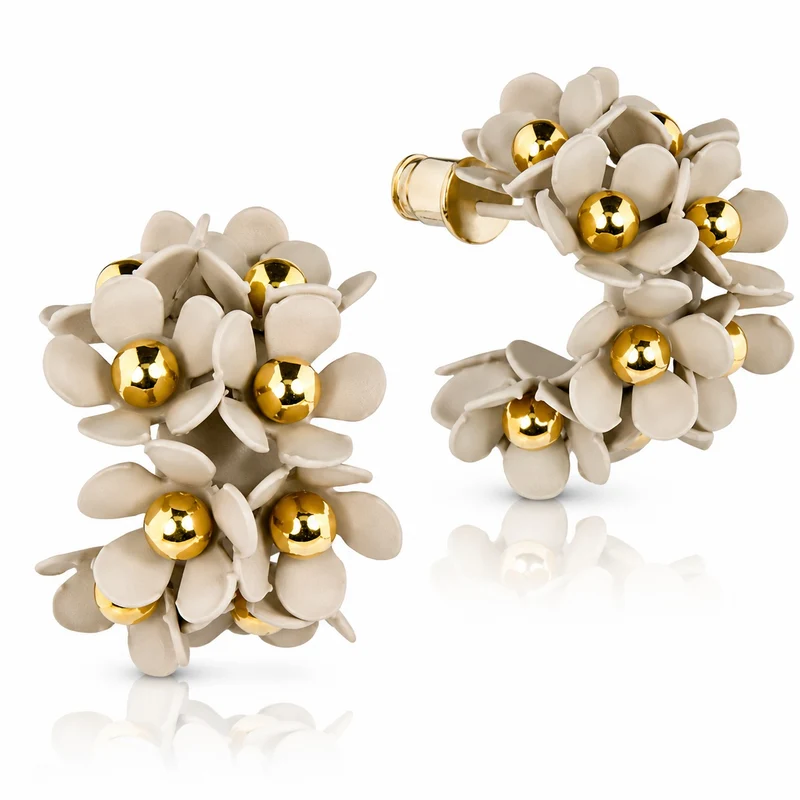 LUISIA® Halb Creolen Ohrstecker "Mia" mit Blüten | Sand