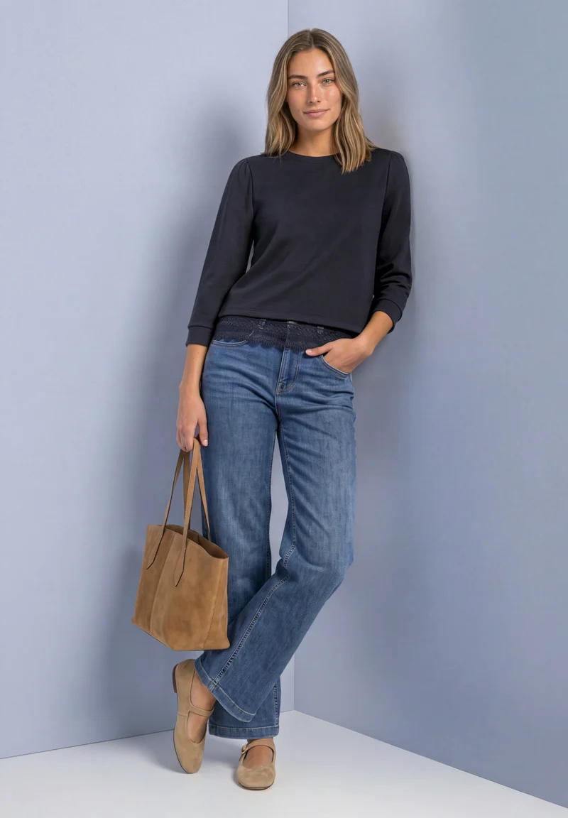 3/4-Arm Shirt mit Spitzenkante